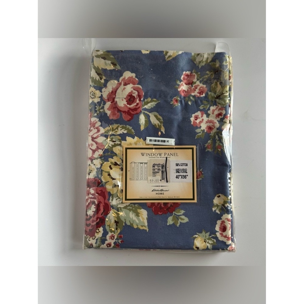 Eddie Bauer Curtain Window Panel Blue Pink Rose Bouquet NIP Cottage Feminine